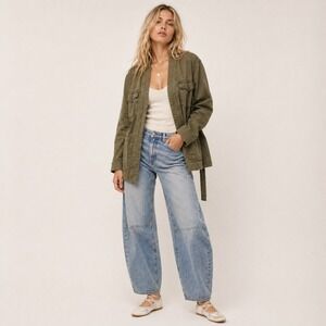 Free People Oversized Belted Utility Jacket Olive Green Sz S